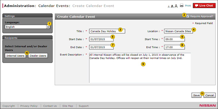 Create a calendar event.